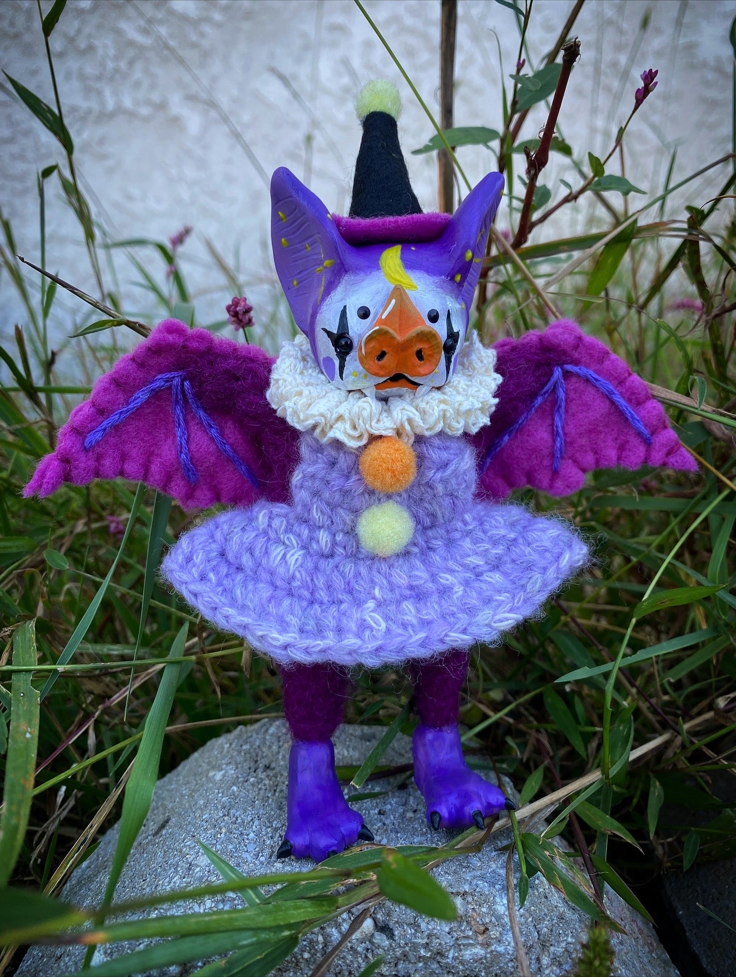 Witchy clown bat art doll (purple)