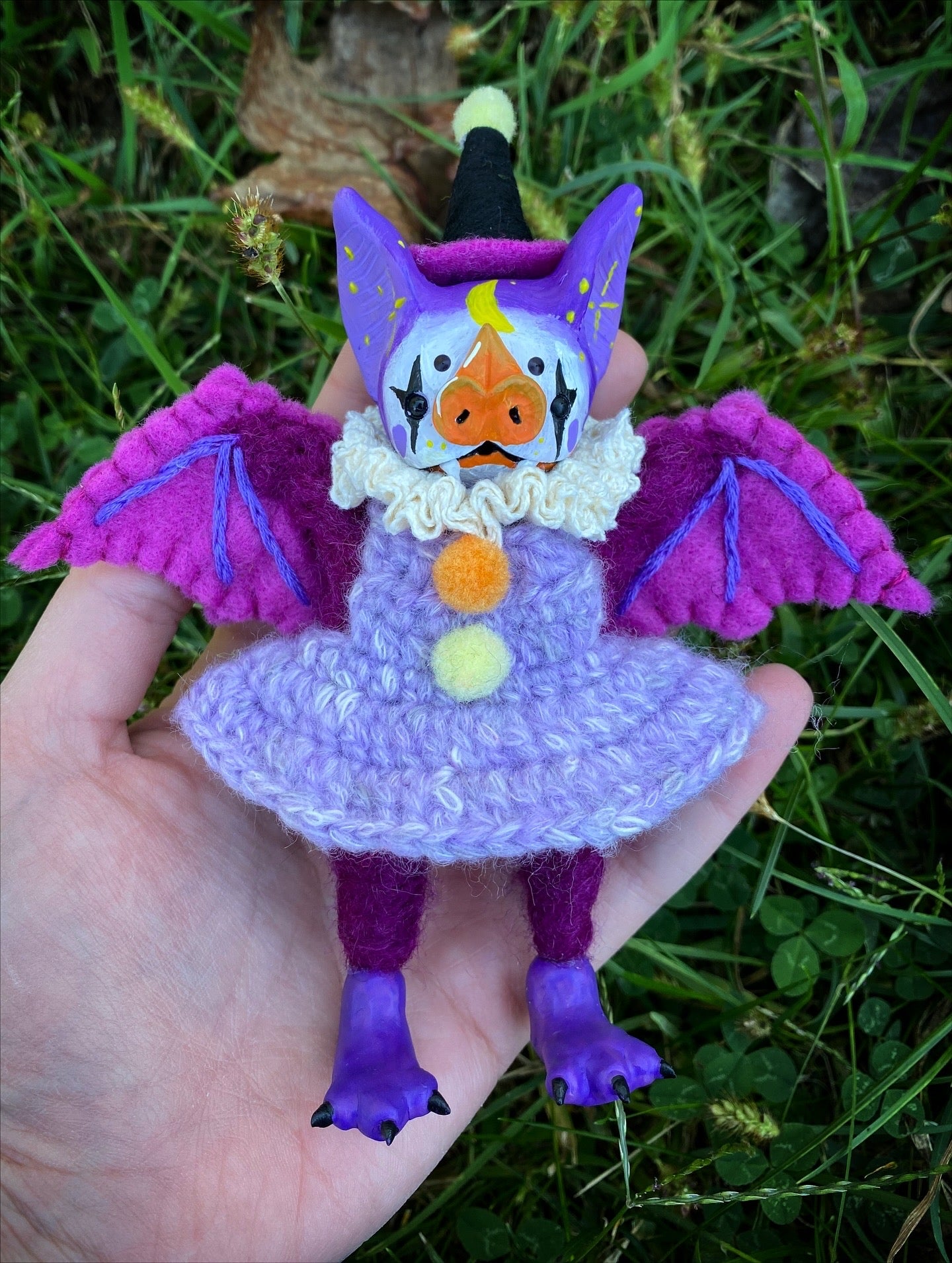 Witchy clown bat art doll (purple)