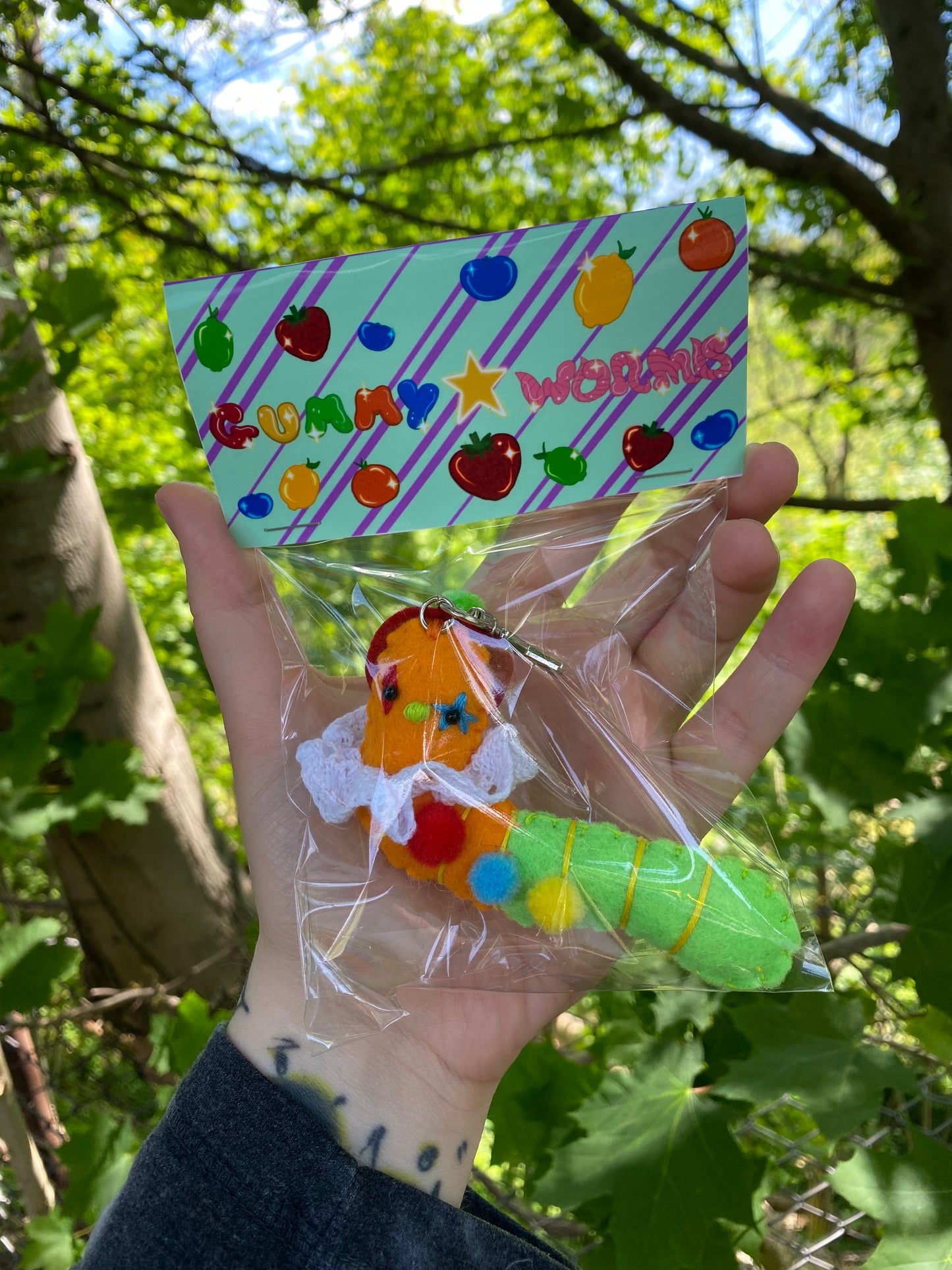 GUMMY WORM BAG CLIP (orange/lime green)