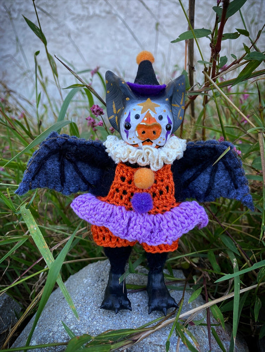 Witchy clown bat art doll (black)