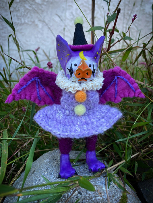 Witchy clown bat art doll  (purple)