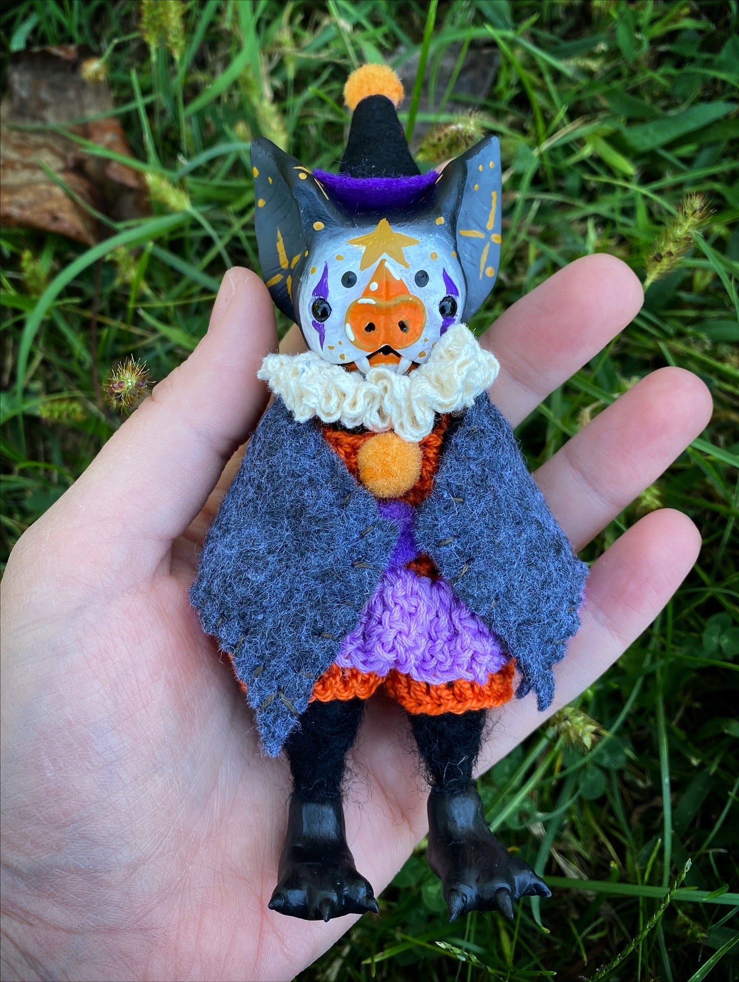 Witchy clown bat art doll (black)