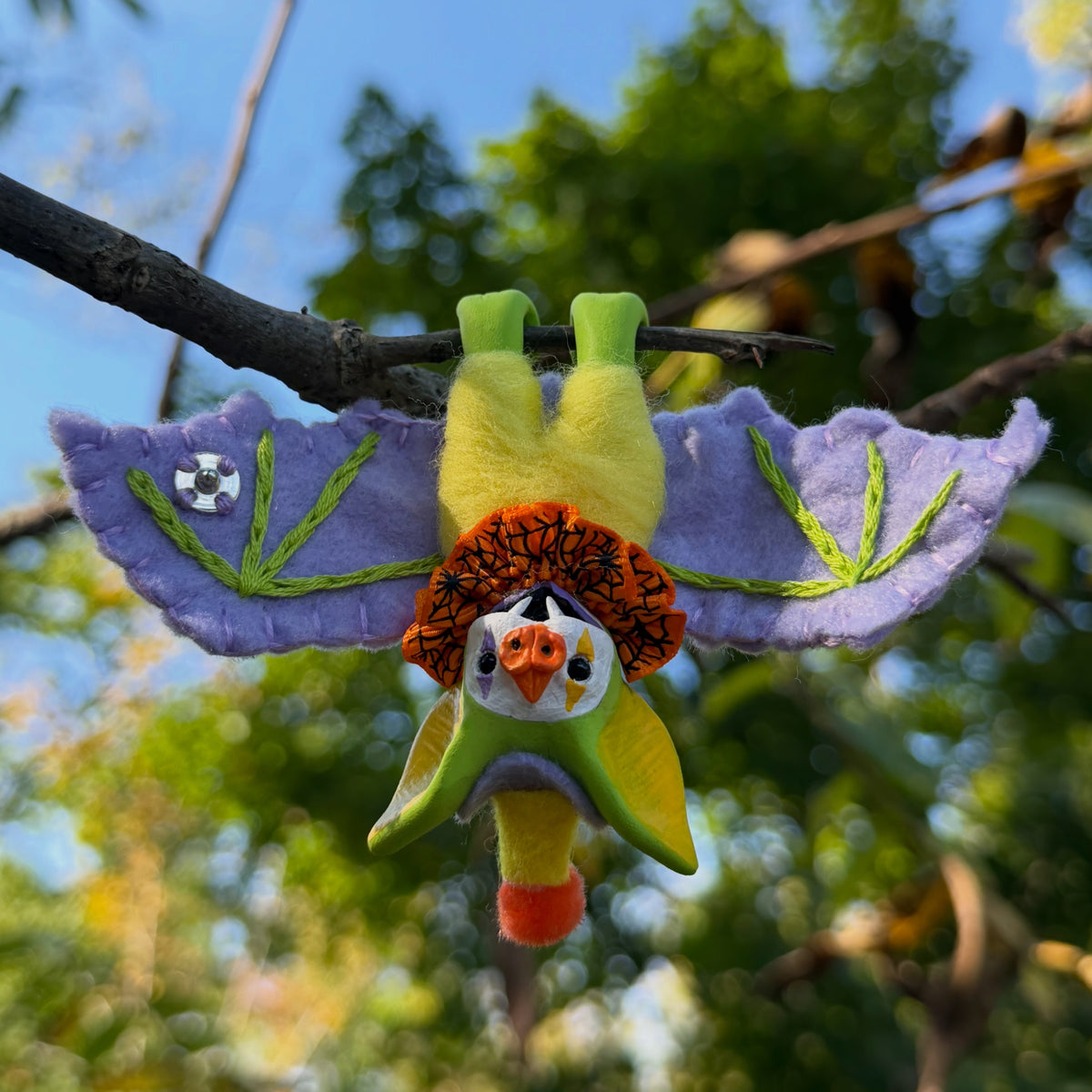 MINI HANGING BAT (lime green/lavender)