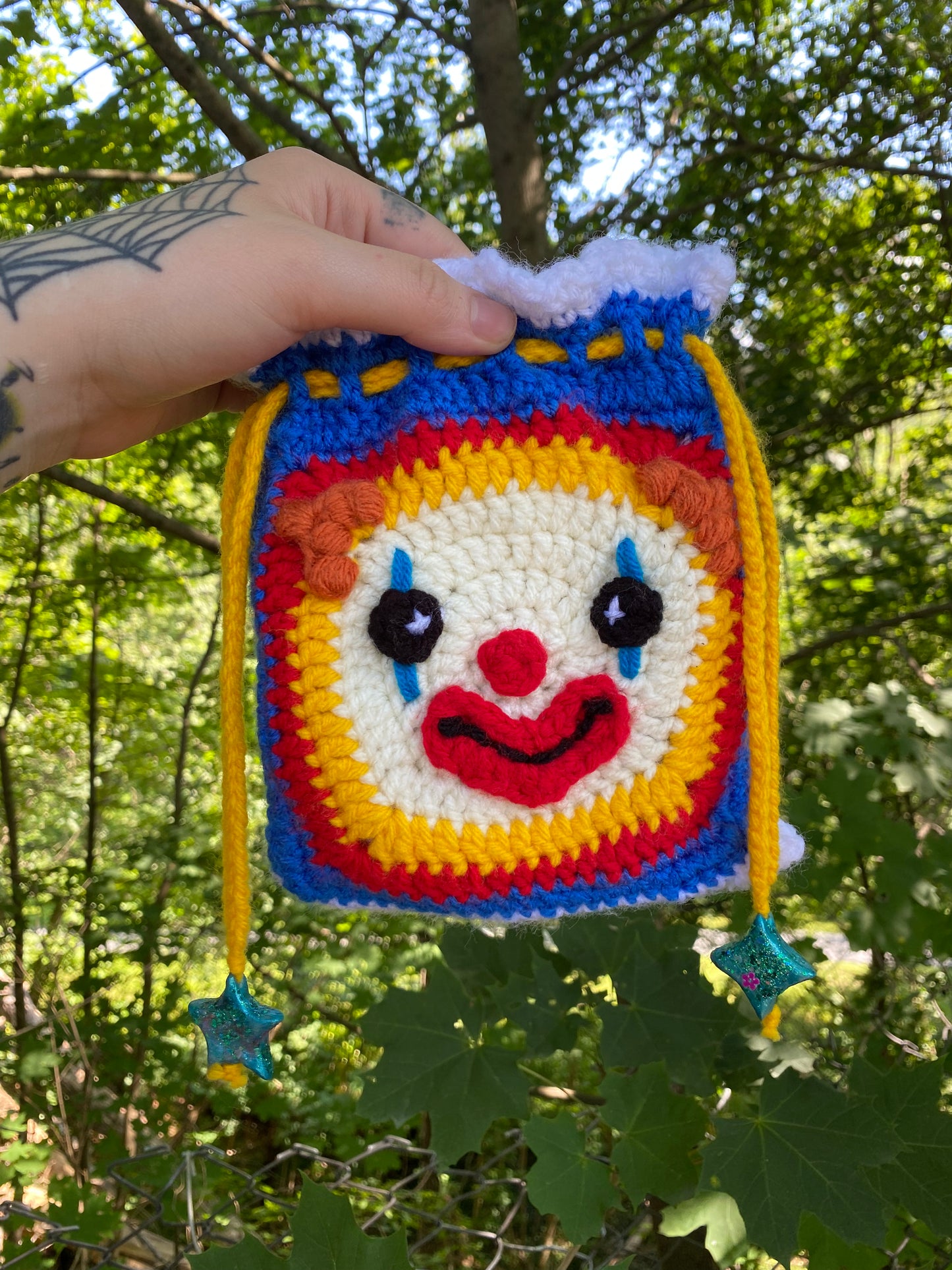CROCHET CLOWN DRAW STRING POUCH