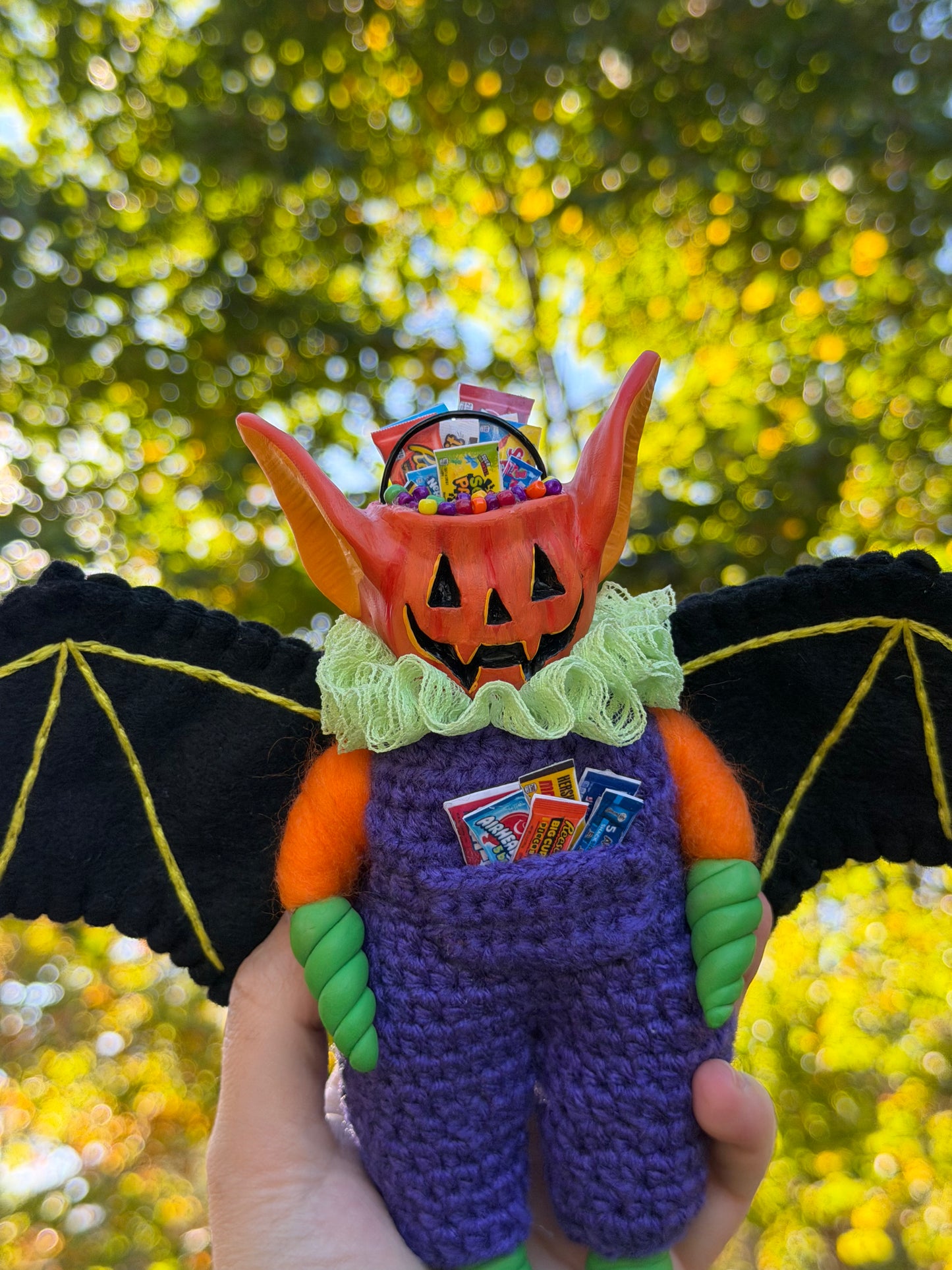 JACK-O-LANTERN CANDY BUCKET BAT ART DOLL