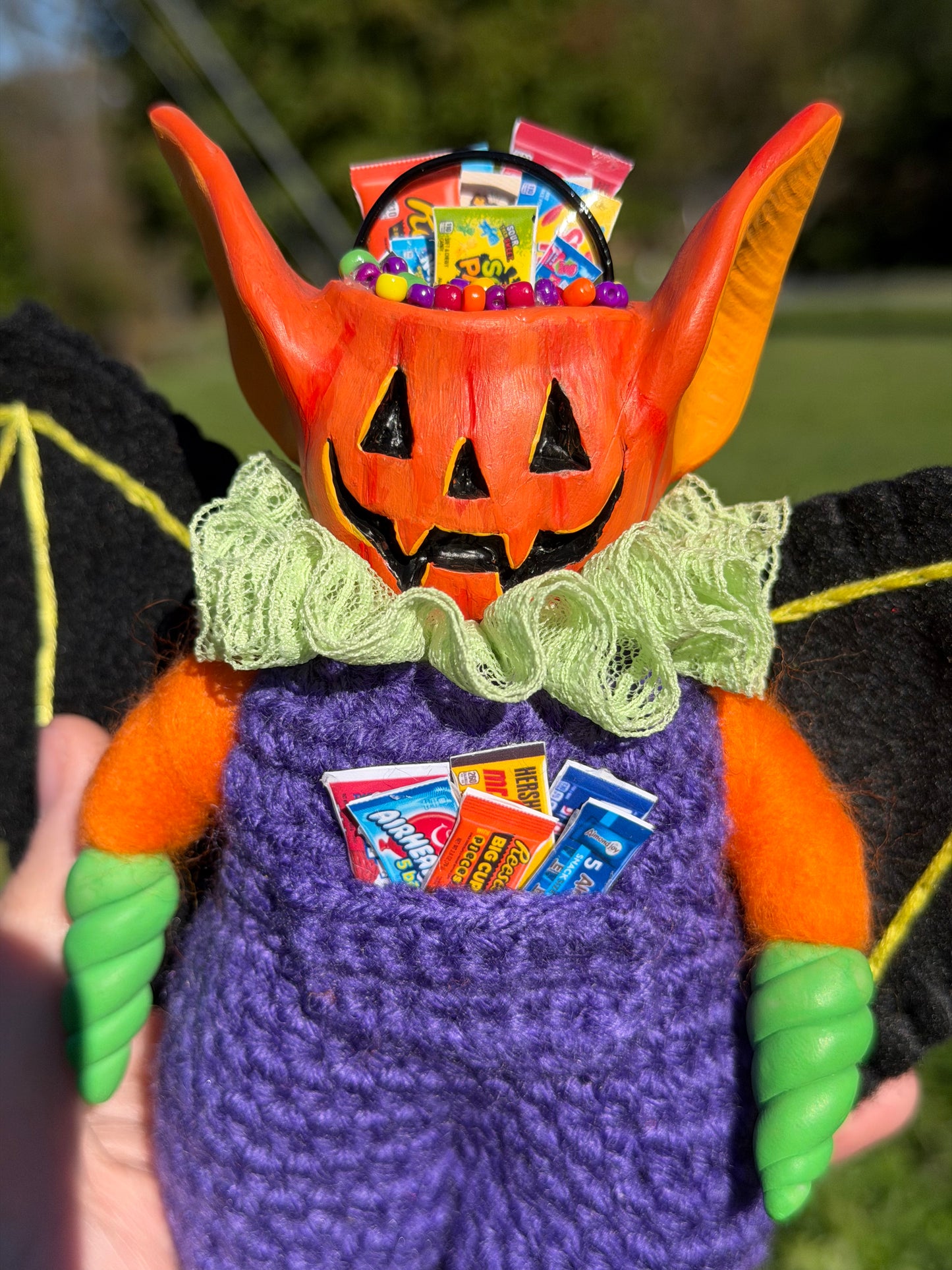 JACK-O-LANTERN CANDY BUCKET BAT ART DOLL