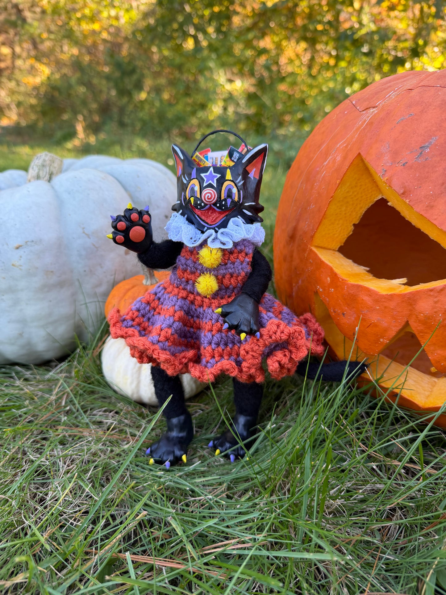VINTAGE KITTY CANDY BUCKET ART DOLL