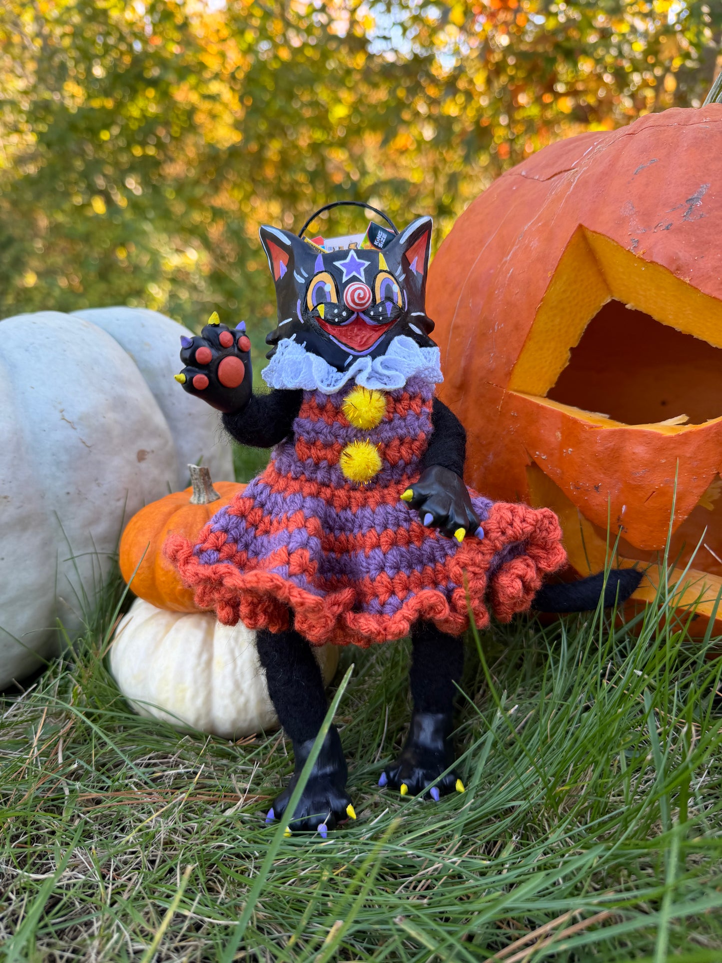 VINTAGE KITTY CANDY BUCKET ART DOLL