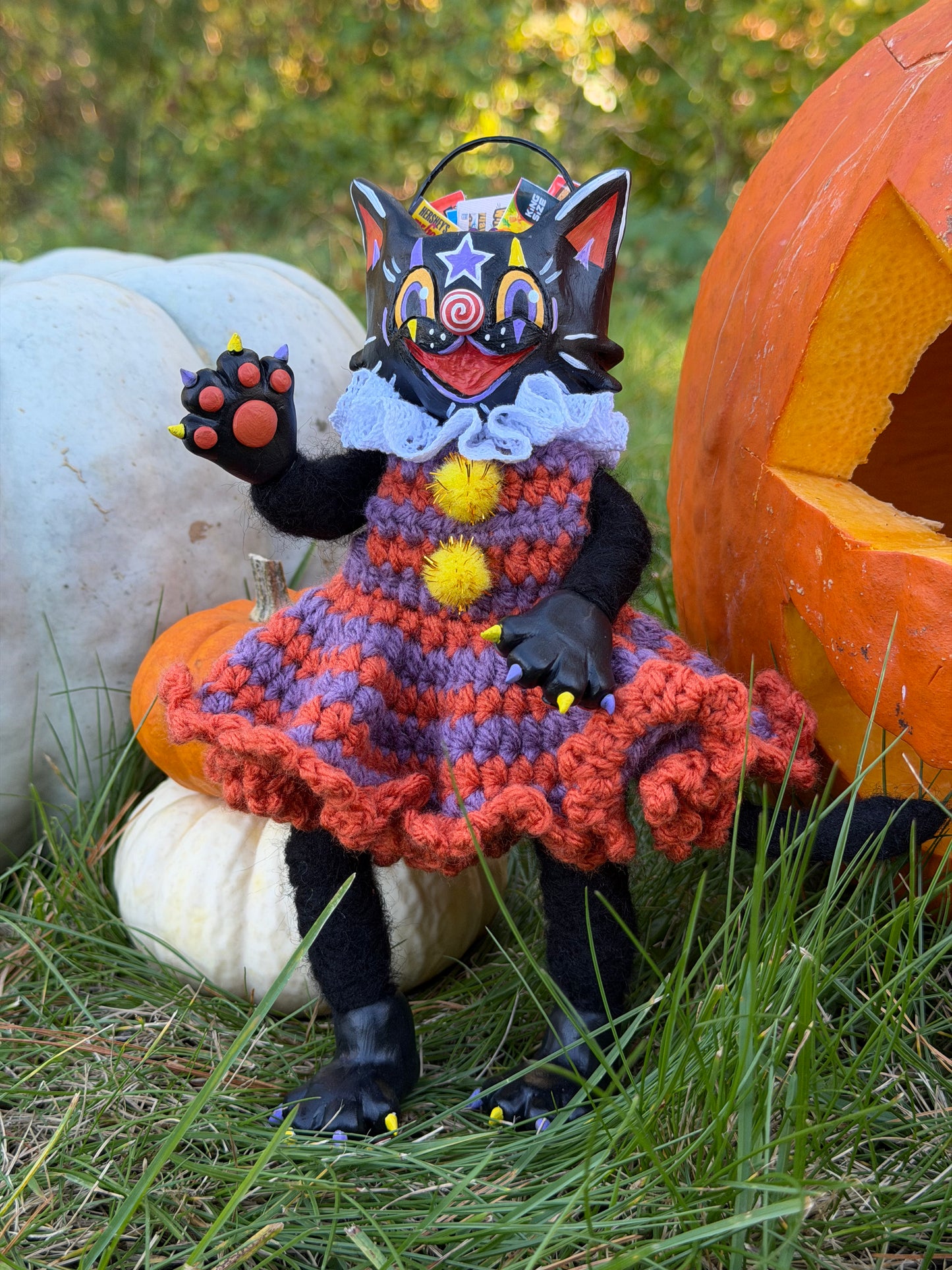 VINTAGE KITTY CANDY BUCKET ART DOLL