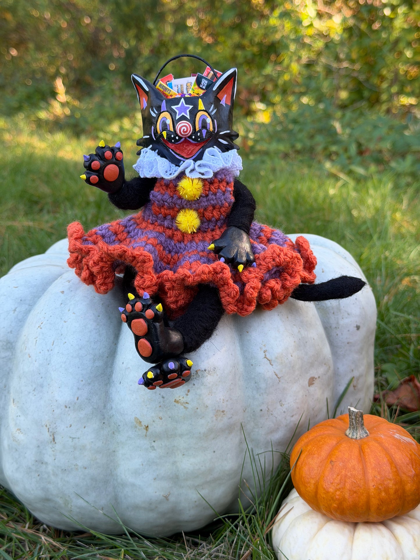 VINTAGE KITTY CANDY BUCKET ART DOLL
