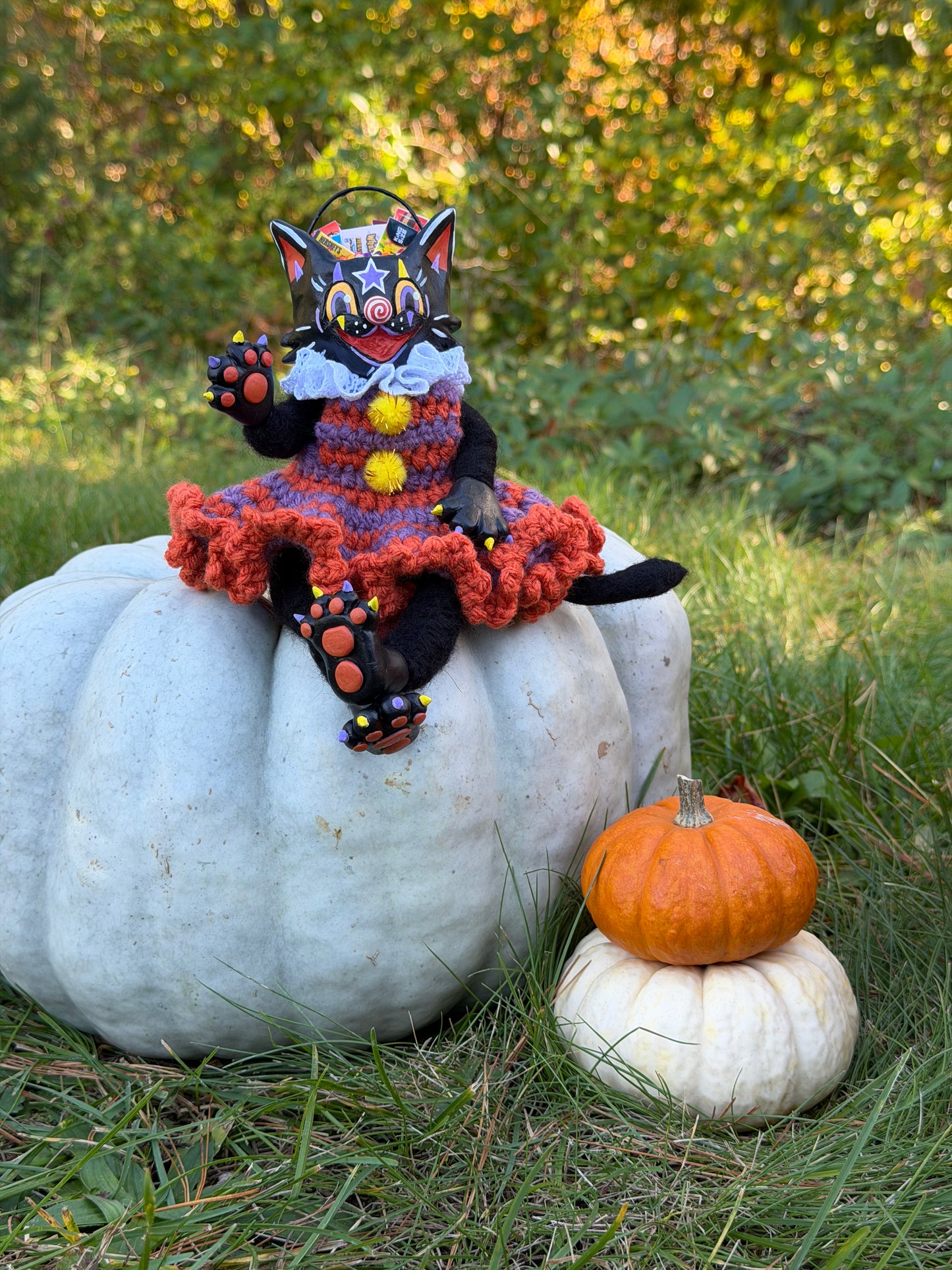 VINTAGE KITTY CANDY BUCKET ART DOLL