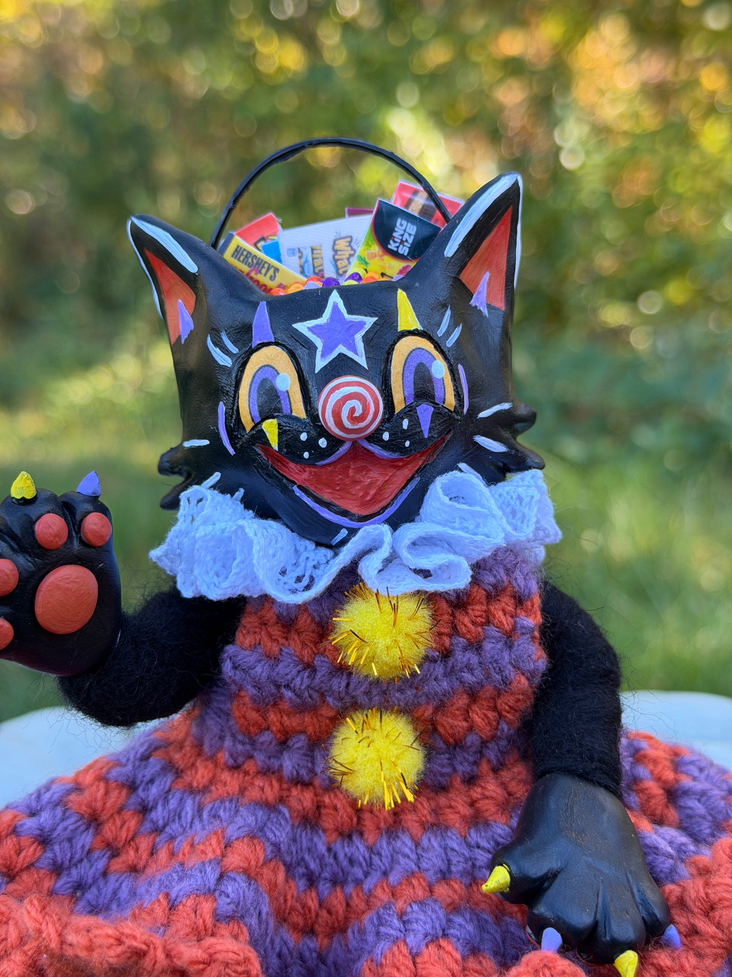 VINTAGE KITTY CANDY BUCKET ART DOLL