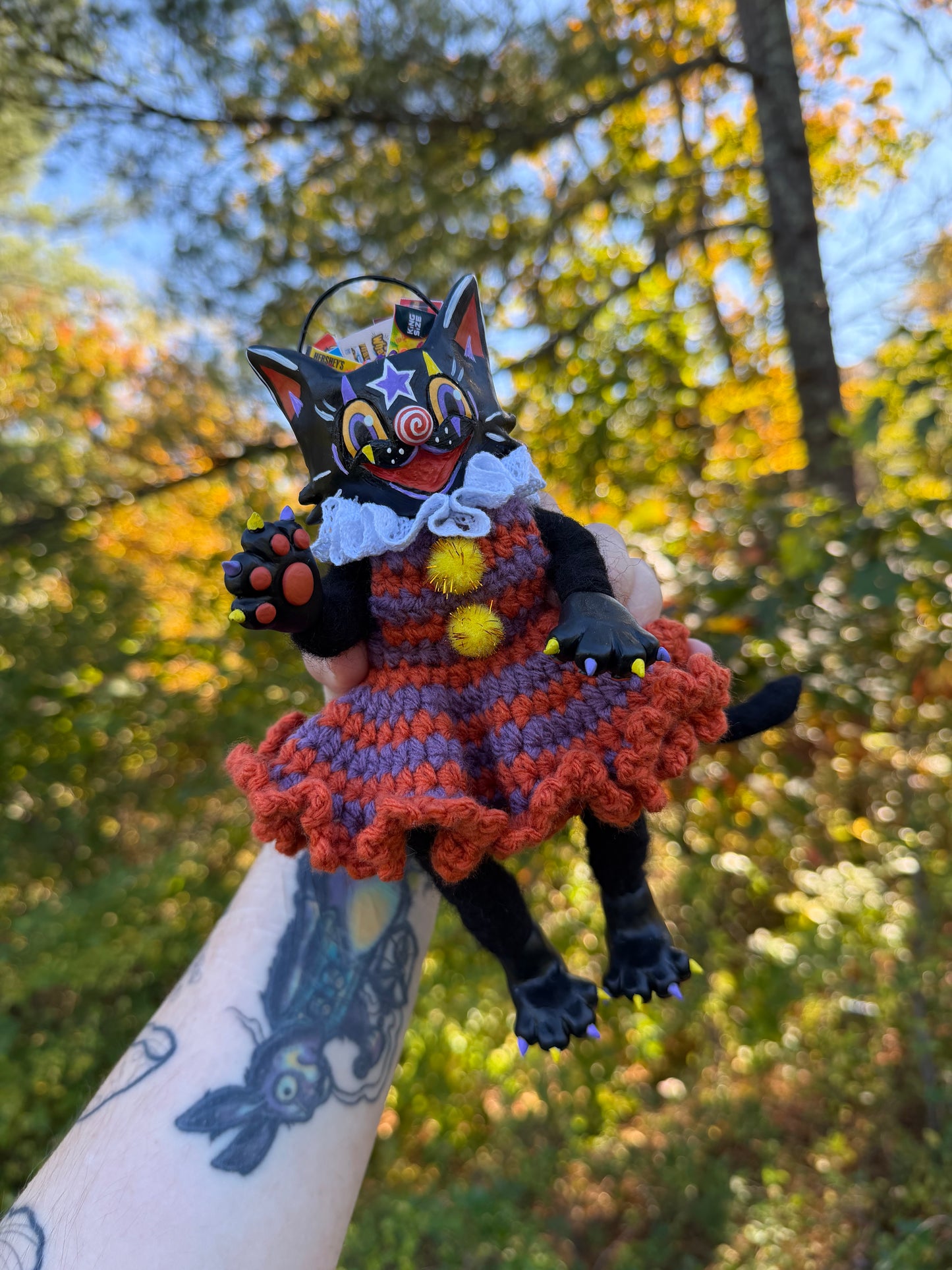 VINTAGE KITTY CANDY BUCKET ART DOLL